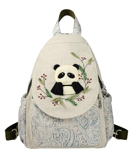 Small Canvas Backpack, Retro Boho Washed Hippie for Women Daily Commute (Panda Decorations) - color: Panda5