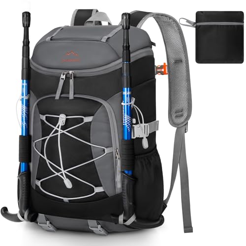 RAINSMORE Foldable Hiking Backpack for Women Men Packable Camping Backpack 40L Waterproof Hiking Daypack Bag Lightweight Collapsible Daypack for Travel Trekking Mountaineering Large Capacity Black - color: Black and Grey