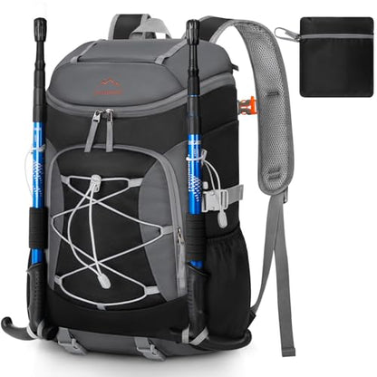 RAINSMORE Foldable Hiking Backpack for Women Men Packable Camping Backpack 40L Waterproof Hiking Daypack Bag Lightweight Collapsible Daypack for Travel Trekking Mountaineering Large Capacity Black - color: Black and Grey