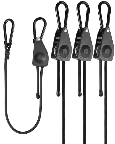 48" Heavy Duty Adjustable Carabiner Bungee Cord with Hooks, Easy to Adjust from 7" to 48", Black Ratchet Bungee Straps with Iron Carabiners & Superior Elasticity for Cargo, Luggage, Carts, etc (4 Pcs) - size: 48 Inch, style: Heavy Duty