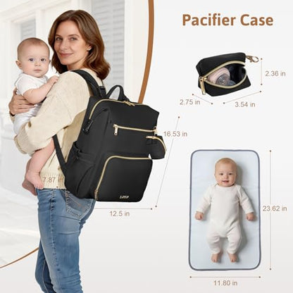 Lekesky Pañaleras para bebe, Diaper Bag Backpack for Baby, Large Capacity Diaper Bag with 16 Pockets, 1.52lb Lightweight Waterproof Diaper Backpack with Changing Pad, Stroller Bag for Mom Dad Travel - color: Black