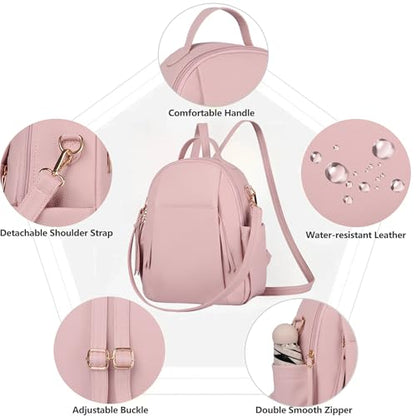 Small Backpack for Women Designer Leather Mini Backpack Purse Ladies Fashion Roomy Shoulder Handbag (Pink-3) - color: Pink-3