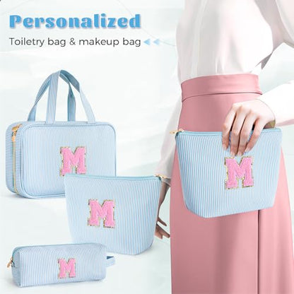 Gifts for Teen Girls Women - Personalized Toiletry Bag Initial Makeup Bag | Travel Cosmetic Bag | 8 9 10 11 12 13 14 15 16 Years Old Girl Gift Trendy Stuff - Blue M - color: Blue, style: M