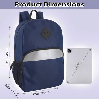 Trail maker 17" Backpack – Reflective School Backpack with Padded Straps, Water Bottle Pockets for Kids & Adults, School Travel Camp (Navy) - color: Navy