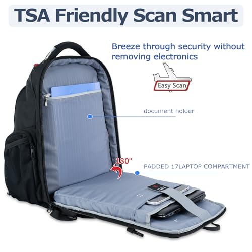 VANKEAN 17.3'' Travel Laptop Backpack TSA Friendly, Water Resistant Anti Theft Extra Large College Backpacks with RFID Pockets, USB Port for Men Women Business Work Bag, Black - style: Classic