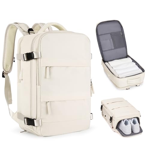 Beige Large Travel Backpack For Women Men Airline Approved Personal Item Backpack For Airlines Carry On Backpack Flight Approved Waterproof Backpack For Traveling On Airplane Weekender Travel Bag - color: A-beige, size: Large