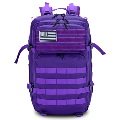 45L Military Tactical Backpack for Men & Women Bug Out Bag Assault pack Molle Daypack Hiking Trekking Rucksack(Purple) - color: Purple