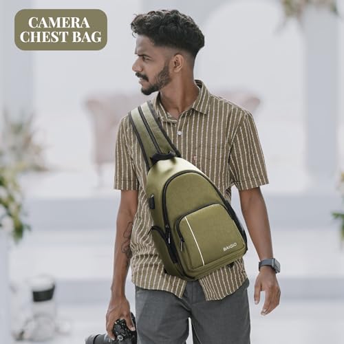BAIGIO Camera Sling Bag Small Camera Backpack for Photographers,Water-resistant Camera Crossbody Bag Travel Caemra Backpack for DSLR SLR Mirrorless Camera - color: Green