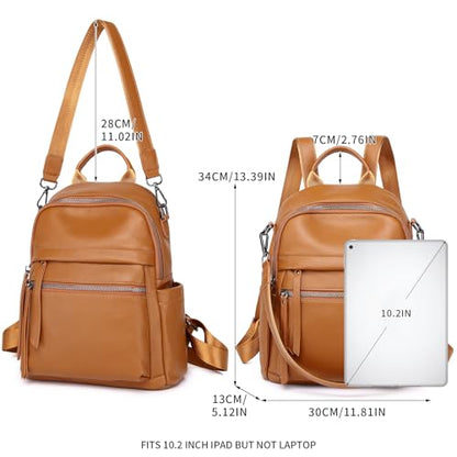 Genuine Leather Backpack Purse For Women | Real Soft Leather, Convertible, Ladies Daypack Shoulder Bag, Orange Brown - color: Orange Brown