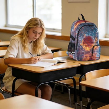 Bolaz Basketball Flame Splash Travel Backpack 14 Inch Laptop Computer Bag Sturdy School Bag College Bookbag