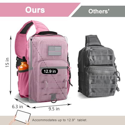 Rover Sling Pack Tactical Shoulder Sling Bag Backpack with Bottle Holder Crossbody Chest Bag, Pink - color: Pink