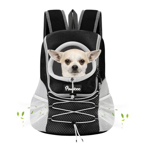 Pawaboo Pet Dog Carrier Backpack, Puppy Dog Travel Front Carrier for Small Medium Dogs Cats, Adjustable Breathable Dog Carrying Backpack with Safety Strips for Hiking, Walking (Black S Up to 5 lbs) - color: Black + Grey, size: Small (Up to 5 lbs)