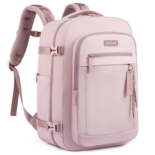 LOVEVOOK 40L Travel Backpack for Women, Airline Approved Carry On Luggage, TSA Personal Item Bag fits 15.6 Inch Laptop, Waterproof Weekender Overnight Suitcase for Work, Pink - color: Pink, size: 40L-2Pcs