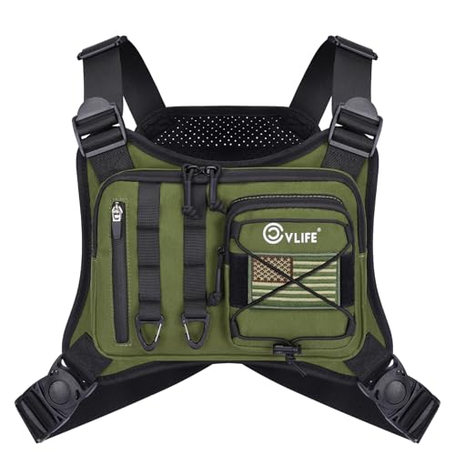 CVLIFE Outdoor Chest Bag for Men, Tactical Chest Pack, Adjustable Running Vest Bag, Lightweight Anti-theft EDC Rig for Hiking - color: Green