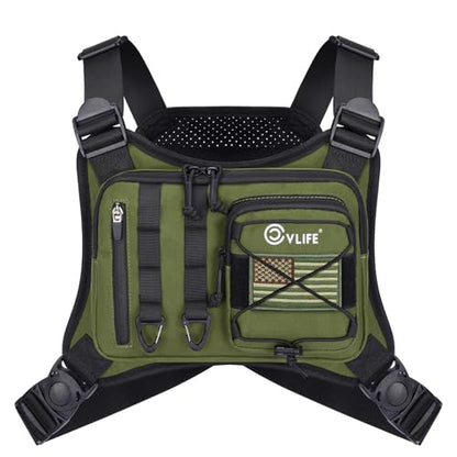 CVLIFE Outdoor Chest Bag for Men, Tactical Chest Pack, Adjustable Running Vest Bag, Lightweight Anti-theft EDC Rig for Hiking - color: Green