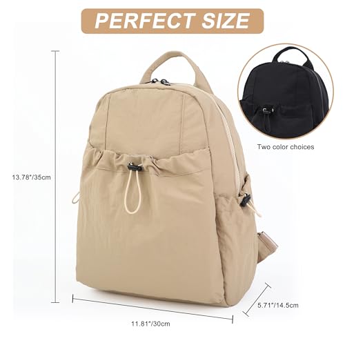 Lightweight Nylon Backpack for Women & Men, Water Resistant School Bookbag, Durable Travel Daypack with Multi-Pockets, Fit 14 Inch Laptop, Model 9195, Khaki - color: Khaki