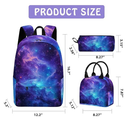 Galaxy 3PCS Backpack for Boys Girls, Kids Back to School Backpack Set with Lunch Box Pencil Case, 17 Inch Lightweight Bookpack 3 in 1 Set for Teens Elementary Middle High School Students - color: Galaxy