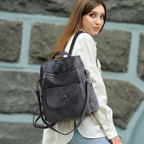 WYFJNX PU Leather Backpack Purse for Women Fashion Multipurpose Design Handbag Ladies Shoulder Bags Travel Backpack Black - color: Black