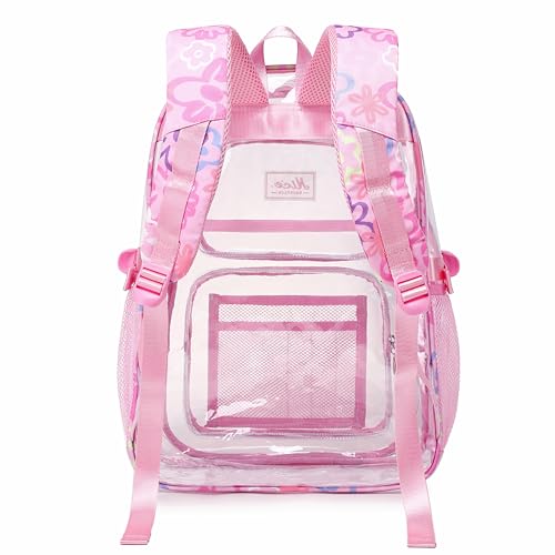 OKKID Pink Clear Backpack for School Girls Clear Bookbag Heavy Duty Transparent Backpack See Through Kids School Bags - color: Pink