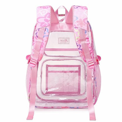 OKKID Pink Clear Backpack for School Girls Clear Bookbag Heavy Duty Transparent Backpack See Through Kids School Bags - color: Pink