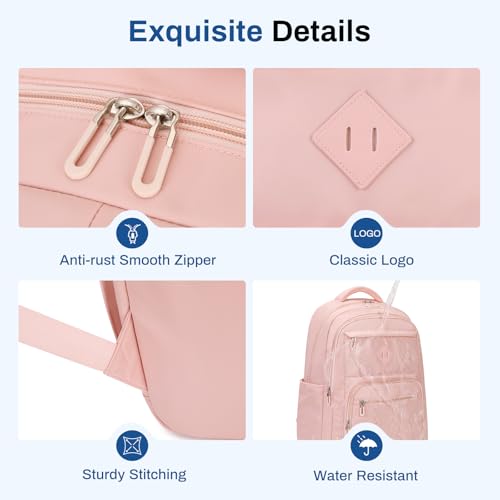 Sisipoet School Backpack for Girls, Lightweight Kids Bookbag Classic College Backpack for Teen Women with Luggage Strap, Age 8-18 Years Old, Pink - color: Pink
