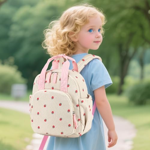 Bluboon Toddler Backpack for Girls Boys 2-4 Cute 12" Preschool Kindergarten Backpacks Kids Daycare Bags School Travel (Strawberry-Beige, Age 2-4 (12" H not Fit A4 Folder)) - color: Strawberry-beige, size: Age 2-4 (12" H not Fit A4 Folder)