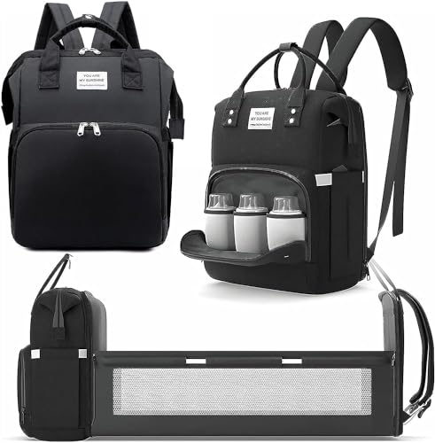 Diaper Baby Bag Backpack Changing Pad Nursing Shower Tote Baby Bottle Bag - color: Black