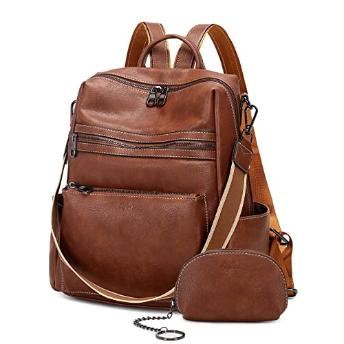 AGLOD Leather Backpack Purse for Women Designer Ladies Shoulder Bag Fashion Faux Work Travel Handbags - color: Dark Brown