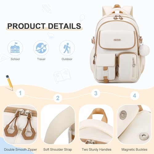 DIGOBAY Backpacks for Girls, 3PCS School Backpack with Lunch Box Pencil Pouch for Teen Girls Kids Elementary Primary Middle High College Travel School bag Bookbag Set （Beige-Khaki） - color: Beige-khaki