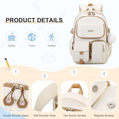 DIGOBAY Backpacks for Girls, 3PCS School Backpack with Lunch Box Pencil Pouch for Teen Girls Kids Elementary Primary Middle High College Travel School bag Bookbag Set （Beige-Khaki） - color: Beige-khaki