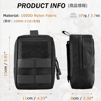 Azarxis Molle Pouches, Tactical Compact EDC Small Utility Pouch Waist Bags Sundries Storage Admin Organize Gear Gadget for Military Backpack - color: #02 Black - 5.91"x4.33" + 8.28"x4.33" - 2 Pack