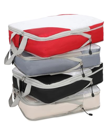 Barsine Large Compression Packing Cubes for Travel, 4-Pack Extra Large Packing Cubes with Double Compression Zipper, Luggage Organizers for Carry On, Cruise, Family Vacation & Business Travel