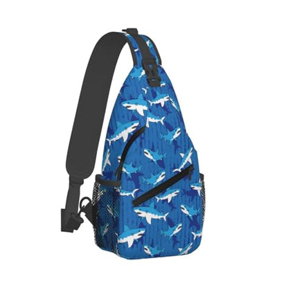 Blue cartoon Sharks Outdoor Crossbody Shoulder Bag For Unisex Young Adult Hiking Bicycling - color: 19