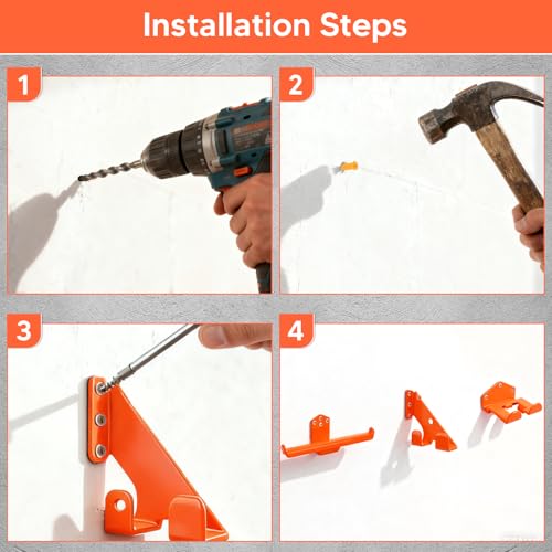 3-in-1 Heavy Duty Garage Tool Organizer, 3-Piece Wall Mount Chainsaw Holder, Backpack Blower Rack and Weed Eater Hanger Set for Lawn Power Tools, No-Scratch Rustproof, Orange