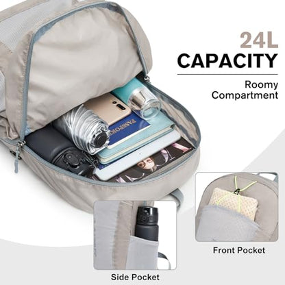 G4Free 24L Lightweight Packable Hiking Backpack Sport Travel Daypack Water Resistant for Women Men - color: Grey