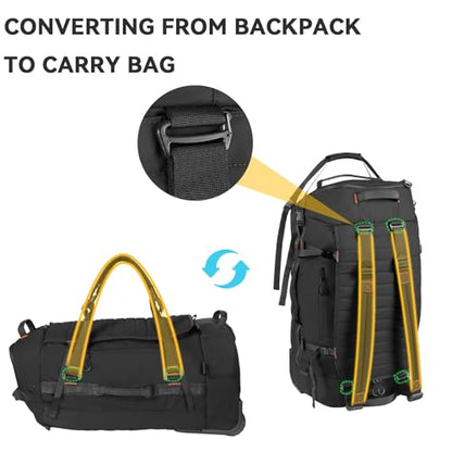 85L 29“ Foldable Rolling Backpack with Wheels, Soft-side Travel Duffle Bag with Separate Shoe Compartment, Full Quilted Bottom,Black - color: Black