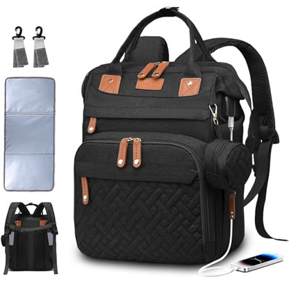 SHITIESHOU Diaper Bag Backpack Baby Bag for Mom Dad with Changing Pad, 19 Pockets, Large Waterproof Travel Baby Girl Boy Toddle Diaper Bag with Insulated Pocket, Baby Shower Gifts, Black - color: Black