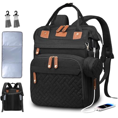 SHITIESHOU Diaper Bag Backpack Baby Bag for Mom Dad with Changing Pad, 19 Pockets, Large Waterproof Travel Baby Girl Boy Toddle Diaper Bag with Insulated Pocket, Baby Shower Gifts, Black - color: Black