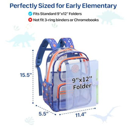 Bagseri Clear Backpack for Boys, 15 Inch Heavy Duty Kids Transparent Bookbag for School Kindergarten to 2nd Grade, Fits 12.5 Inch Folders, High Visibility Reflective Strips, Blue Basketball - color: 1pcs, A-blue Basketball, style: Backpack