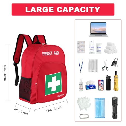 First Aid Backpack Empty, Red Waterproof Emergency Backpack, Portable Large Capacity Empty Medical First Aid Bag for Car Home Office Outdoor Travel Hiking Camping - color: Red2