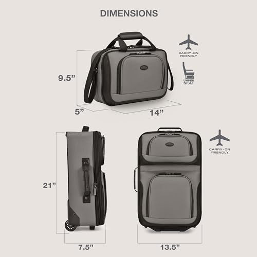 U.S. Traveler Rio Lightweight Softside Rolling Carry-on Suitcase, 2-Wheel Set, Grey - color: Grey, size: 21"/14"
