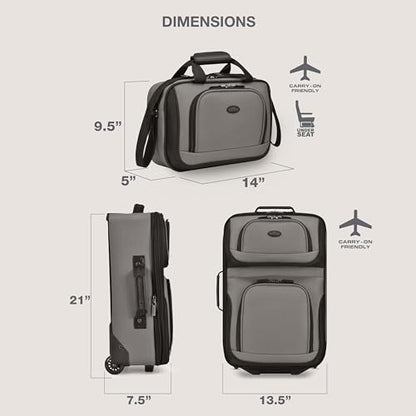 U.S. Traveler Rio Lightweight Softside Rolling Carry-on Suitcase, 2-Wheel Set, Grey - color: Grey, size: 21"/14"