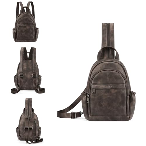CLUCI Sling Bag for Women Leather Women's Backpack Small Convertible Backpack Purse Crossbody Bag for Travel - color: 0-6 Coffee