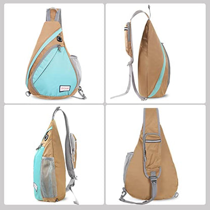 ZOMAKE Sling Bag,Small Crossbody Sling Backpack,Water Resistant Shoulder Daypack for Travel,Anti Thief Chest Bag for Hiking(Brown,Cyan) - color: Brown,cyan