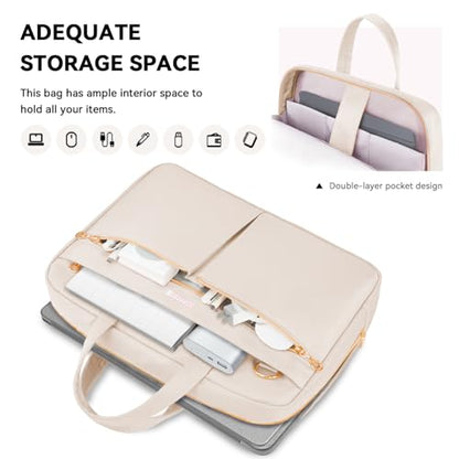 Ferkurn Laptop Bag Case Women Men Computer Bag Compatible with MacBook/HP/LG/Dell, Shoulder Strap Slim Carrying Messenger Briefcase, Beige, 15.6-16 Inch - color: Beige, size: 15-15.6 inch
