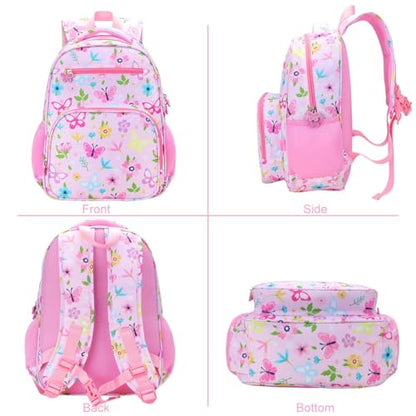 RHCPFOVR Kids Backpack for Girls - Girls Backpack 3-8 Ages Butterfly for Kids 15 Inch School Bookbag for Kindergarten Elementary School Bookbag for Girl 1st 2nd Grade - style: Pink Flowers