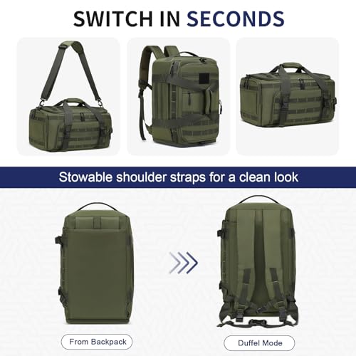 38L Convertible Duffel Backpack, 3 in 1 Gym Bag with Laptop Sleeve, Wet Pockets & Insulated Bottom, Green - color: Green, size: 38L
