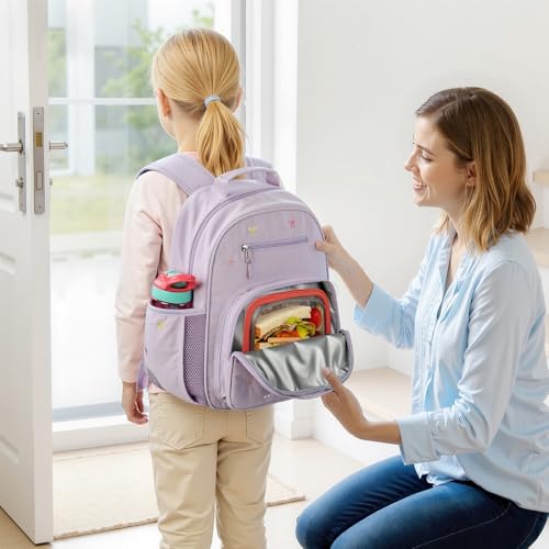 mibasies Girls Backpacks Ages 5-8: Quilted Backpack for Kids - Cute 15 Inches Bookbag for Kindergarten Elementary School Bow Purple - color: Bow Purple, style: Kids-15"h