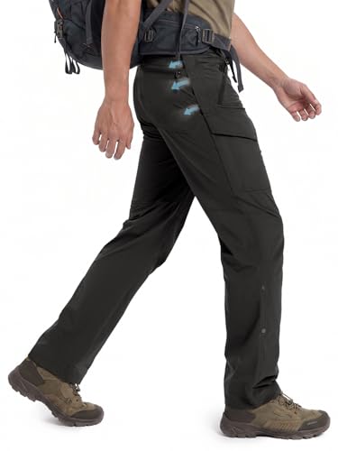 Moosehill Hiking Pants Men Breathable: Mesh Vents Lightweight Quick Dry Water Resistant Stretch 6 Pockets for Outdoor Hikers - color: Black, size: 32W x 32L