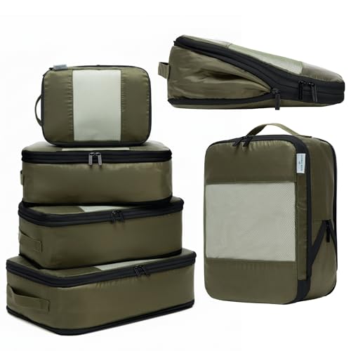 6-Pack Large Compression Packing Cubes for Travel - Lightweight Compression Packing Cube Set, Water-Resistant Luggage Organizer Bags & Suitcase Organizers, Travel Cubes for Carry-On, Checked Luggage - color: Olive Black, size: 6 Pack